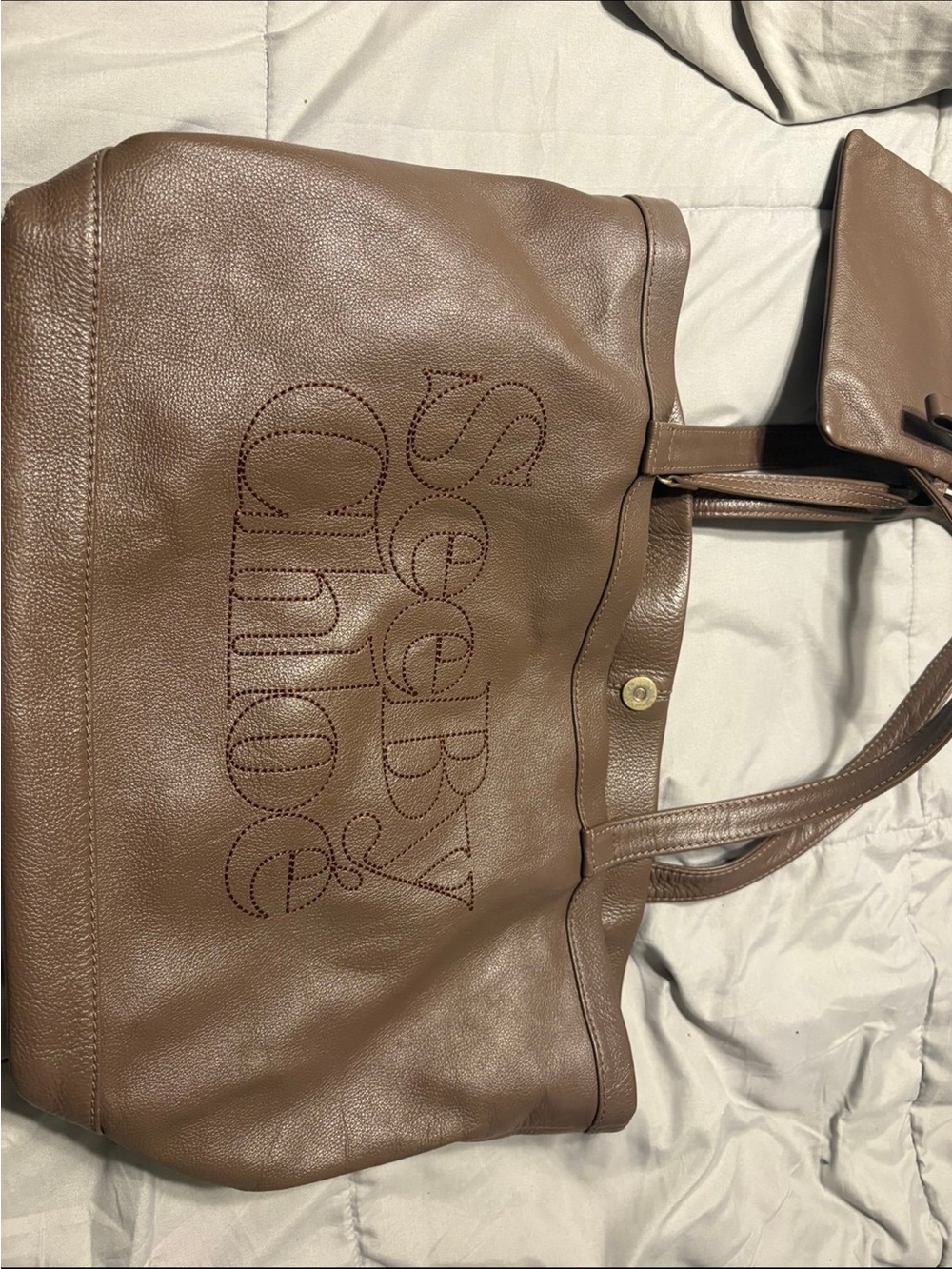 See By Chloe Taupe Brown Leather Tote with Logo Stitching